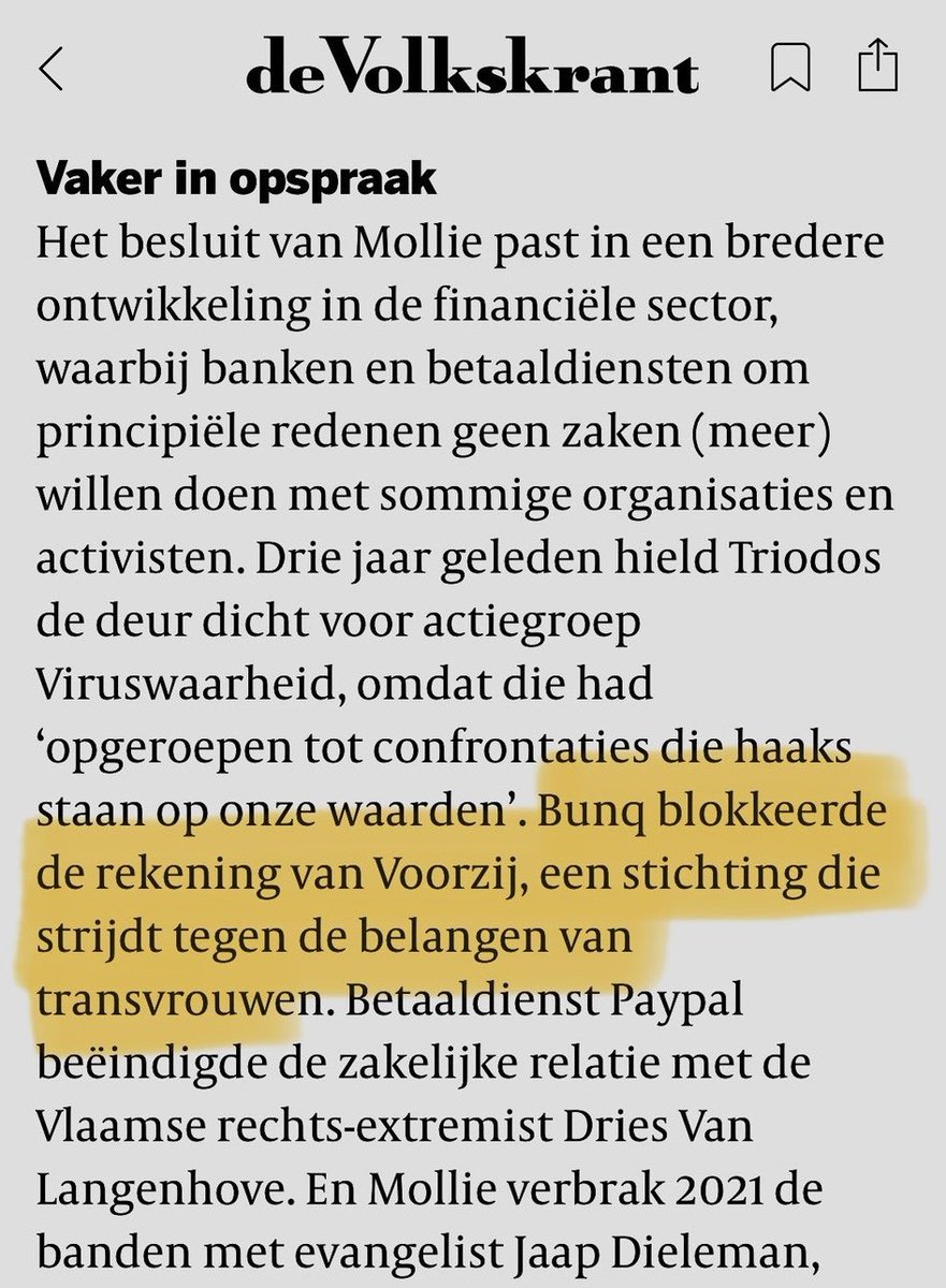 Beste @volkskrant,

Zie hieronder links de lijst met doelen van Stichting Voorzij, en rechts wat jullie ervan gemaakt hebben. Ik stel voor dat jullie dit in de rectificatie wijzigen in 'een stichting die strijdt voor de belangen van vrouwen en meisjes op basis van geslacht'.