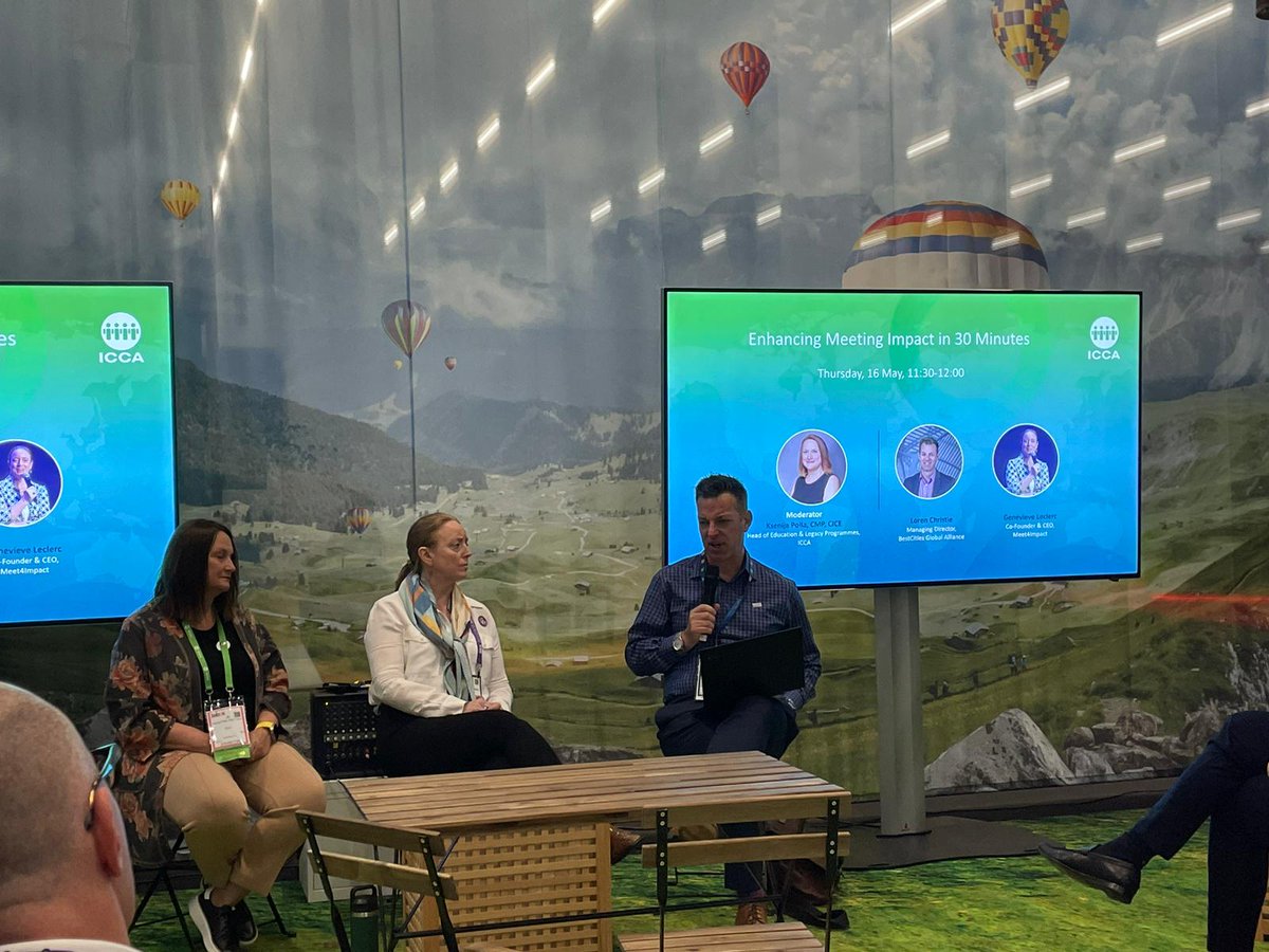 BestCitiesGA's tweet photo. Well, that was 30 minutes well spent if you joined the #ICCA "Enhancing Meeting Impact in 30 Minutes" session today; a lightning-fast crash course on how to enhance #meeting #impacts, by our very own MD Loren, Ksenija, and Genevieve. https://t.co/bzbCfGIMxq