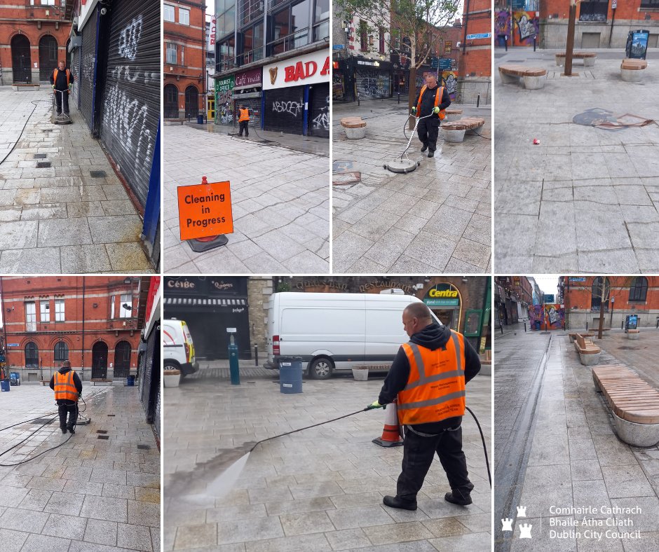 Clean-up operation carried out this morning at Temple Bar Square, operated our #wastemanagement NCOD 6 a.m. wash crew. Our outdoor spaces are a vital resource for everyone in the #community to enjoy. Please respect yours & #leavenotrace #YourCouncil