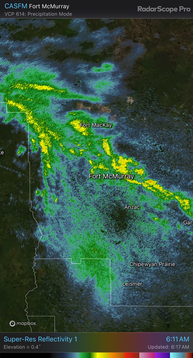 Rain at Fort McMurray CASFM - Super-Res Reflectivity 1 6:11 AM #ABStorm