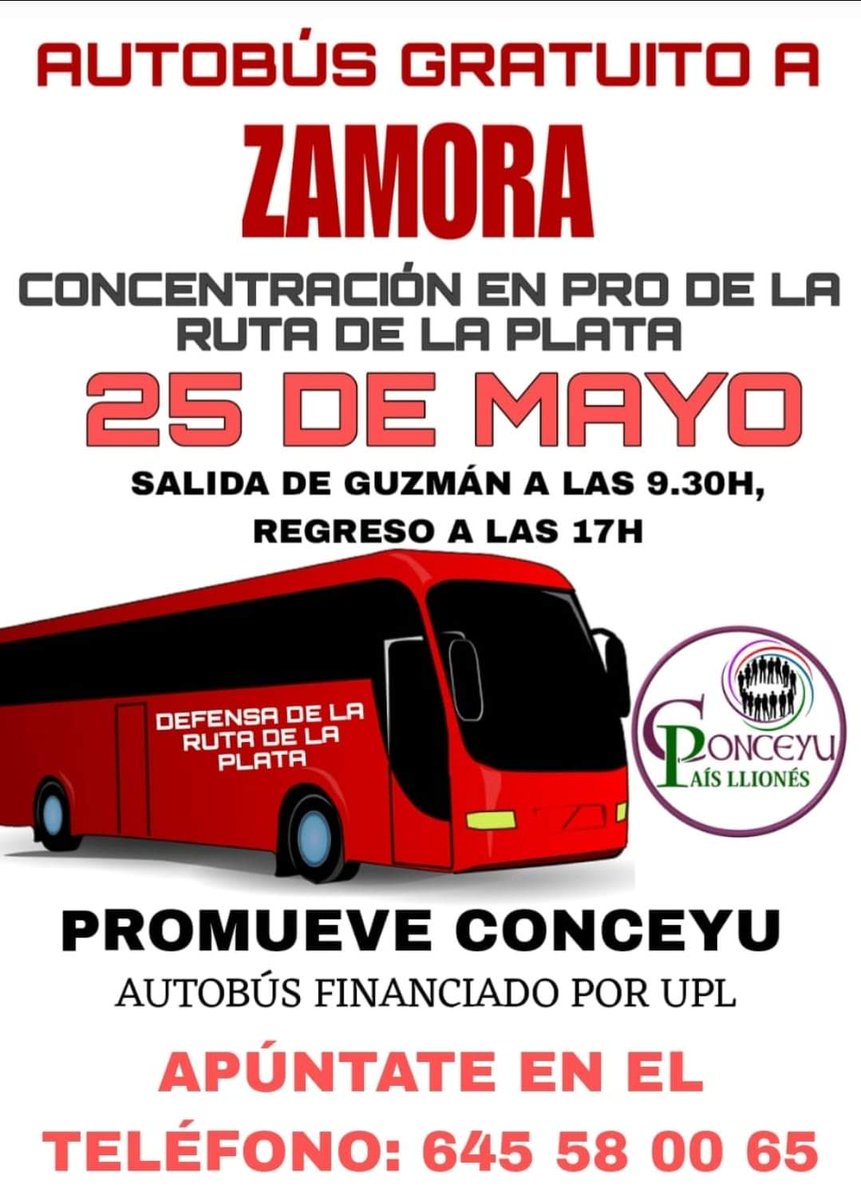 Autobús gratuito a Zamora para la manifestación del 25 de Mayo en Zamora ppr la reapertura del tren Ruta de la Plata