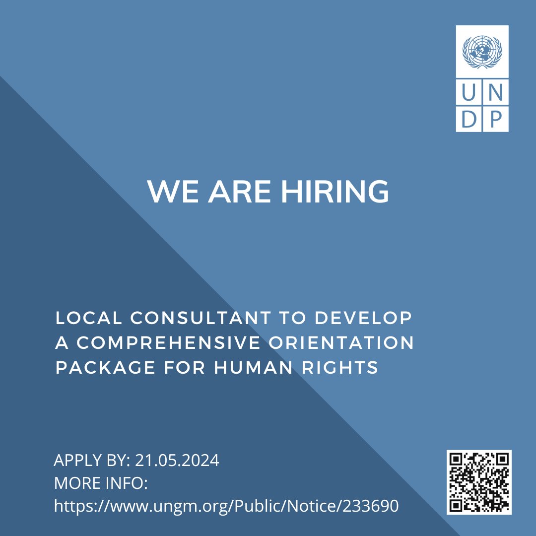 We are hiring! Local Consultant to develop a comprehensive Orientation Package for Human Rights Commission of Maldives More info: bit.ly/4dxo8ns Apply by: 21-May-24