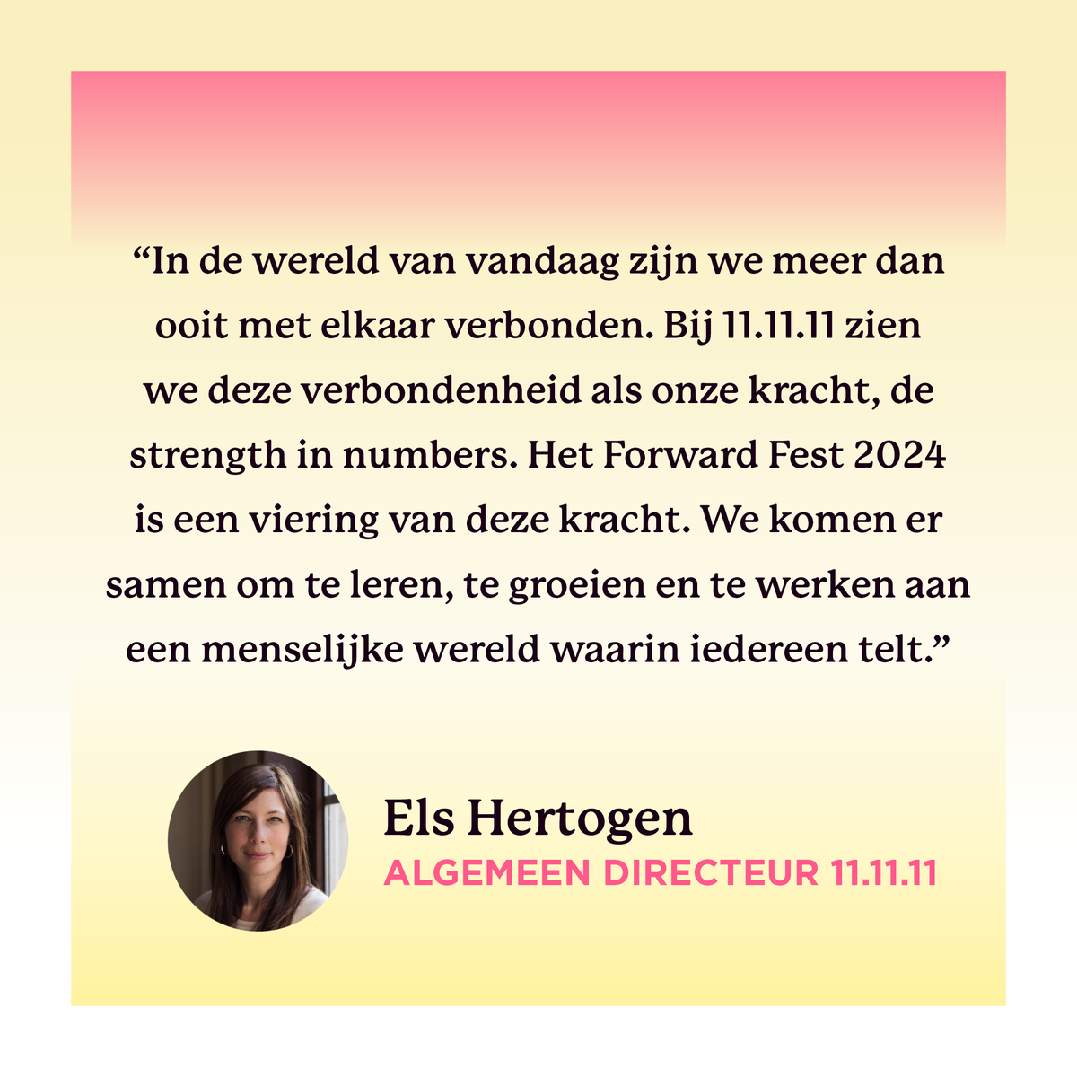 forwardfestbe's tweet photo. “In de wereld van vandaag zijn we meer dan ooit met elkaar verbonden. Bij 11.11.11 zien we deze verbondenheid als onze kracht, ..." — @elshertogen over Forward Fest 2024 (3 oktober '24, KVS) https://t.co/SJ49hVk0JQ
