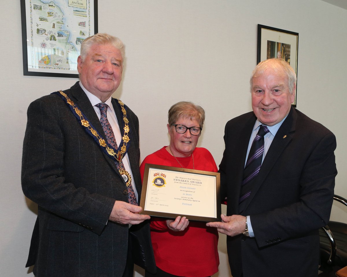 To celebrate 30 years of work with The Shipwrecked Mariners' Society, the Mayor hosted a civic reception for Dessie Stewart and his wife. Dessie was given the illustrious Stoakes Award for his years as Society Honorary Agent in Portrush. Read more: bit.ly/4bGNCx0