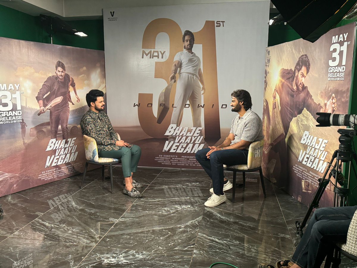 A busy day for Hero @ActorKartikeya 💥 Back to back interviews with @greatandhranews, @idlebrainjeevi, @SumanTvOfficial & @igtelugu about #BhajeVaayuVegam and much more. 🤘❤️ In Theatre's From May 31st 🥁💥