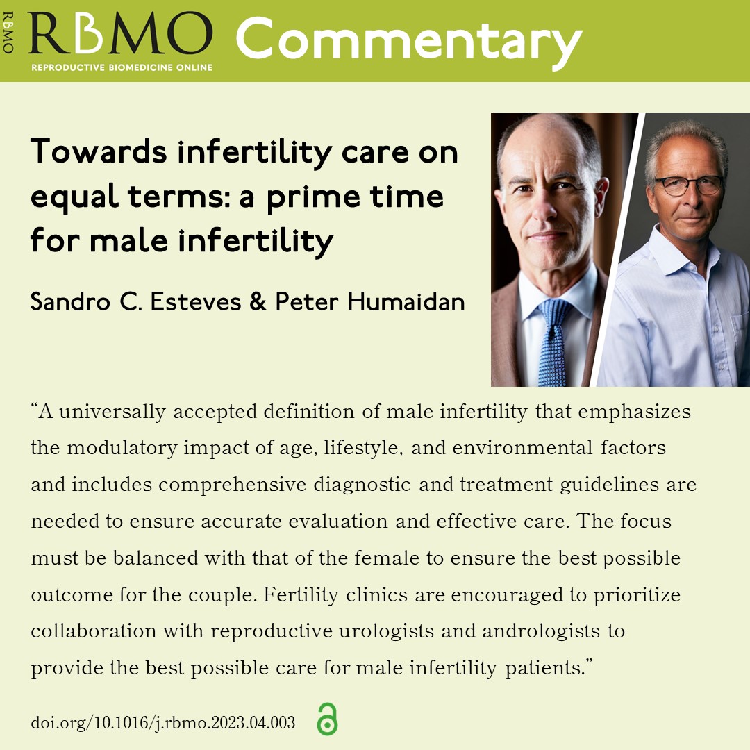 This Commentary article from Sandro Esteves and Peter Humaidan provides insight and several compelling reasons as to why we should give male infertility a prime time space in our attention. doi.org/10.1016/j.rbmo…
