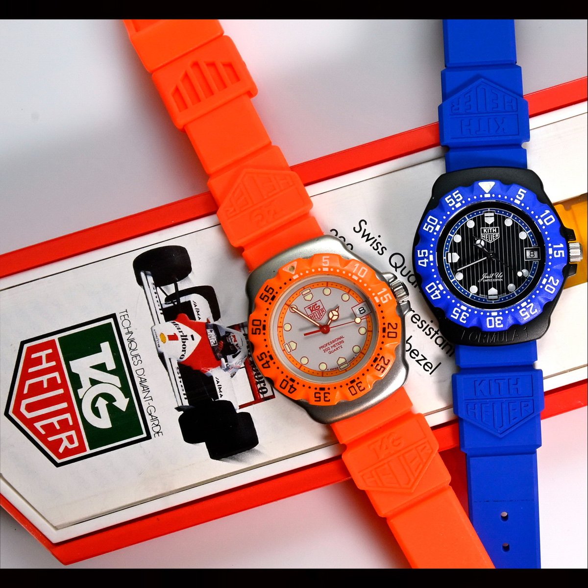 Our new posting -- "The Formula 1 Reader -- TAG Heuer (1986) and Kith (2024)" -- presents loads of images and information about the hottest watch on the planet.  
We include vintage catalogs and advertisements, as well as a new book dedicated to the watches.  There's even a