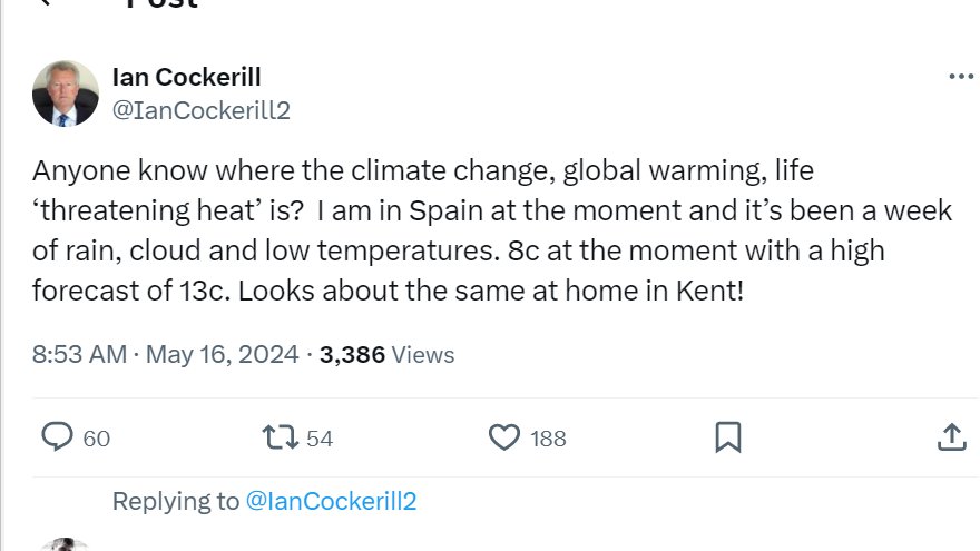 @IanCockerill2 Weather ≠ climate Also, it's climate change, not warming. You're noticing a change in the climate and then saying it's not climate change ?