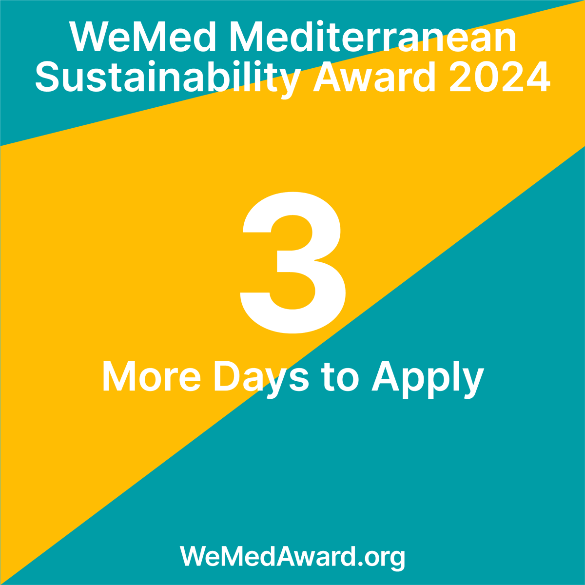 SwitchMed's tweet photo. 3 more days before applications close for the 2024 WeMed Sustainability Award.

Learn more and apply here: 👉 https://t.co/KfaeazC0in https://t.co/HvoOYHBuE1