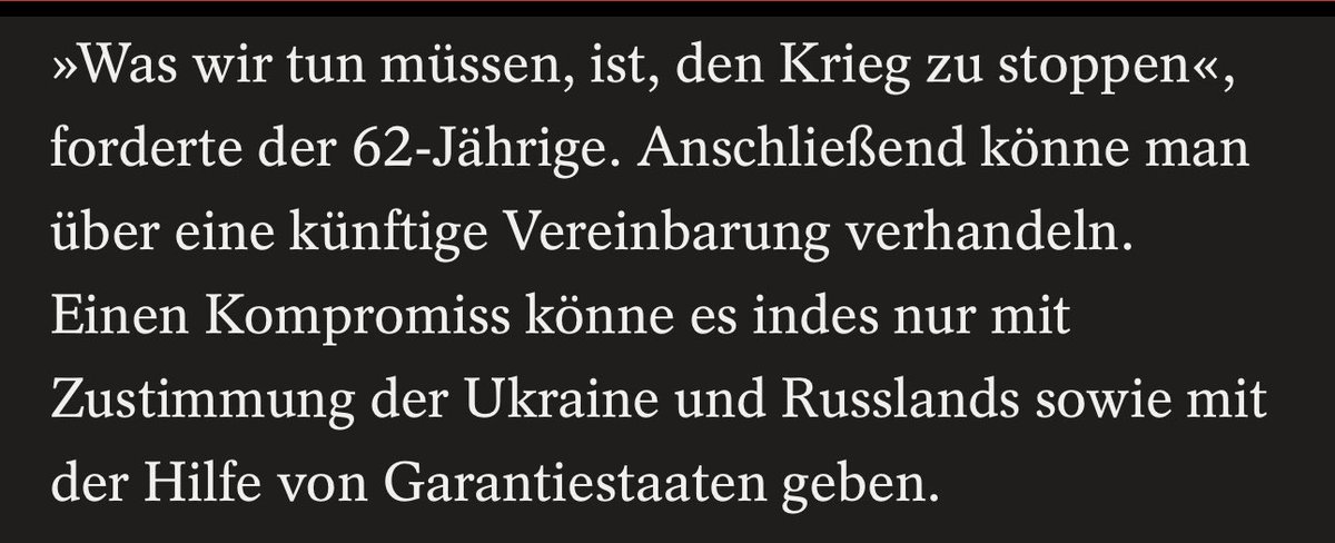 Der Ex NATO General, tschechische Premier und enge Verbündete der Ukraine, Pavel, fordert den Krieg zu stoppen, sieht eine NATO Perspektive der Ukraine skeptisch und fordert stattdessen Sicherheitsgarantien für die Ukraine und ein Einfrieren des Konflikts. Der Sicherheitsberater