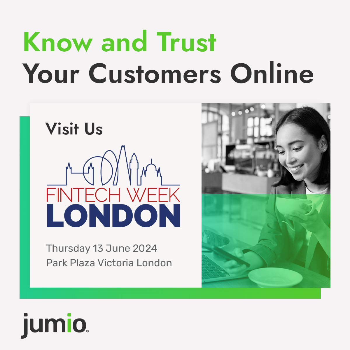 Jumio’s AI-driven identity verification platform helps leading banks and fintechs know and trust their customers online. Come see us at @FintechWeekLDN to learn more: fintechweek.london/event/ee96db61…