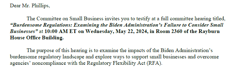 See me testify next week before @HSBCDems @HouseSmallBiz, where I will discuss the Biden Administration's regulatory efforts to support small businesses. smallbusiness.house.gov/calendar/event…