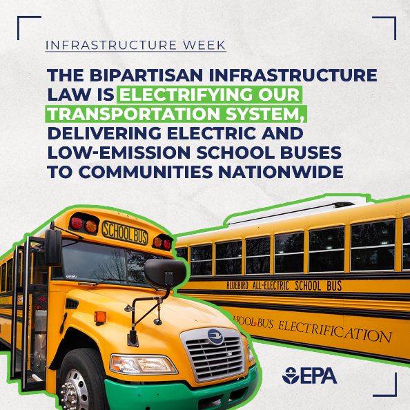 Thanks to the Bipartisan Infrastructure Law, @EPA has funded over 5,000 electric and low-emission school buses. This funding has allowed IL-02 communities like Herscher to invest in new school buses for their students. #InfrastructureWeek