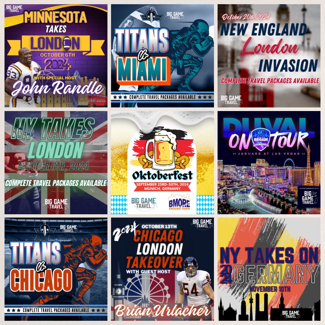 Shewww, and this is just the start of it 🔥🔥Which trip are you joining us on??

Germany ✅
London ✅
Brazil ✅
Las Vegas with <a href="/BoldCityBrigade/">Bold City Brigade</a> ✅
Miami with <a href="/TwoToneBlueNat1/">Two-Tone Blue Nation 🍻</a> ✅
Chicago with <a href="/TwoToneBlueNat1/">Two-Tone Blue Nation 🍻</a> ✅

✨And let’s not forget <a href="/johnnyrandle93/">john randle</a> and <a href="/BUrlacher54/">Brian Urlacher</a> join in us!