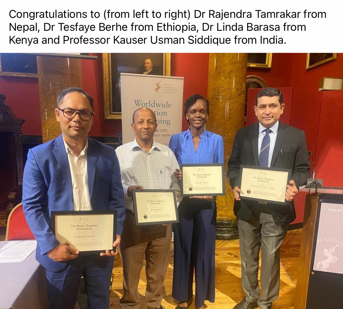 Delighted to honour the name of my late esteemed colleague Dr Brian Chapman through this scholarship that allows doctors from lower/lower middle income countries to come to Edinburgh to attend our International Course in Medicine of the Older Adult #rcpeolder2024 <a href="/RCPEdin/">Royal College of Physicians of Edinburgh</a>