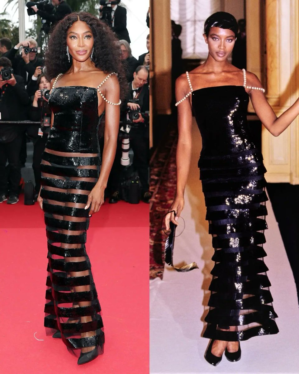 FASHION ~ Decades apart, same impeccable style. @NaomiCampbell graces the #CannesFilmFestival in a stunning black Chanel dress. Fun fact: She had earlier worn the iconic Chanel dress in 1996. 📸 - Rani Fawaz #GlaziaNow