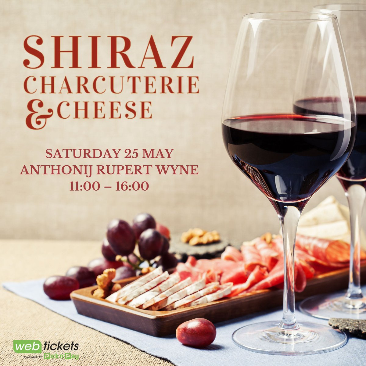 SHIRAZ, CHARCUTERIE AND CHEESE AT ANTHONIJ RUPERT WYNE
- Limited tickets @webticketsSA - tinyurl.com/4yb7sxcx
- Entry incl a glass & taste more than 30 wines.
- Charcuterie & Cheese for sale
- Tastings strictly 11:00 - 14:00
- Sales & Live music 2pm - 4pm
#ShirazSA #Wine