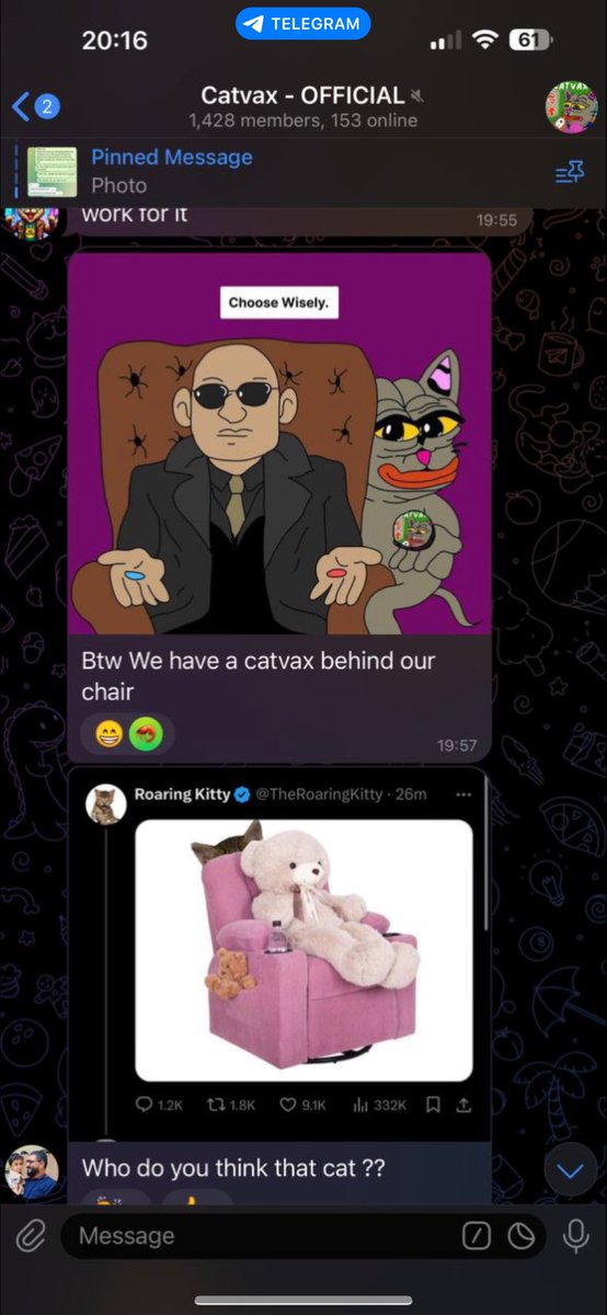 dextoolstrader's tweet photo. @TheRoaringKitty We have enough of signs now !! Give us anti vax &amp; let the fomo begins 

@CATVAX_io $CATVAX https://t.co/P4rExQpWUq