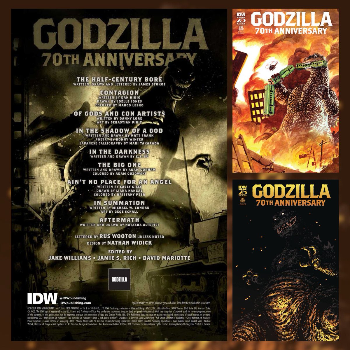 #Godzilla's 70th Anniversary released in stores this week! From the wild frontiers of the American Old West to the bustling streets of modern Tokyo, this one-shot features an incredible lineup of creators! I'm so thrilled to have worked with @RunBarbara @br_peer & @JakeB_Williams