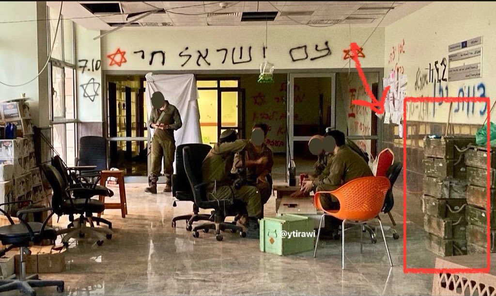 Exclusive footage reveals the Israeli military storing weapons and ammunition inside the halls of the Turkish Hospital in Netzarim, south Gaza city
