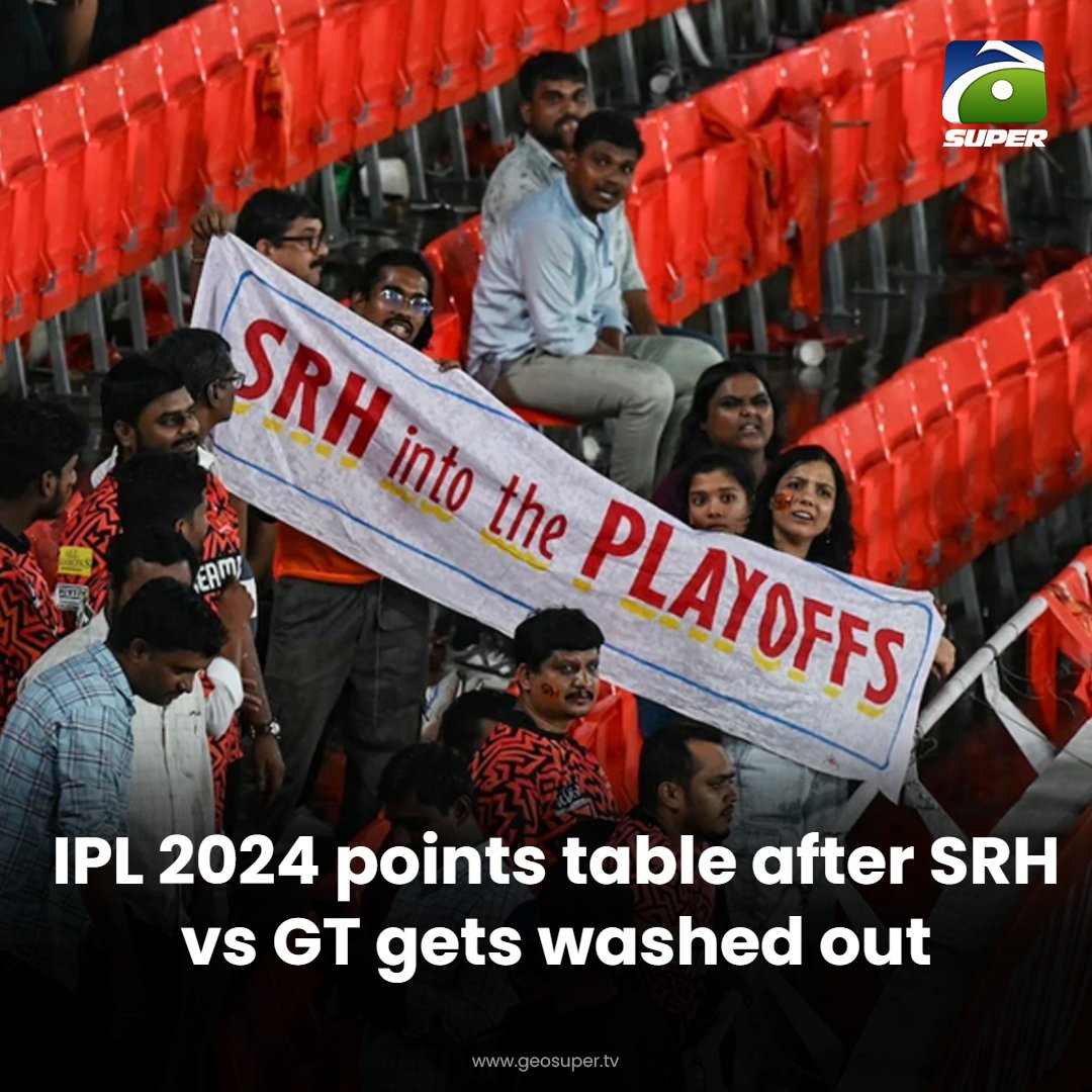 Sunrisers Hyderabad qualified for #IPL2024 playoffs after their game against Gujarat Titans got washed out Read more: geosuper.tv/latest/36168-i…