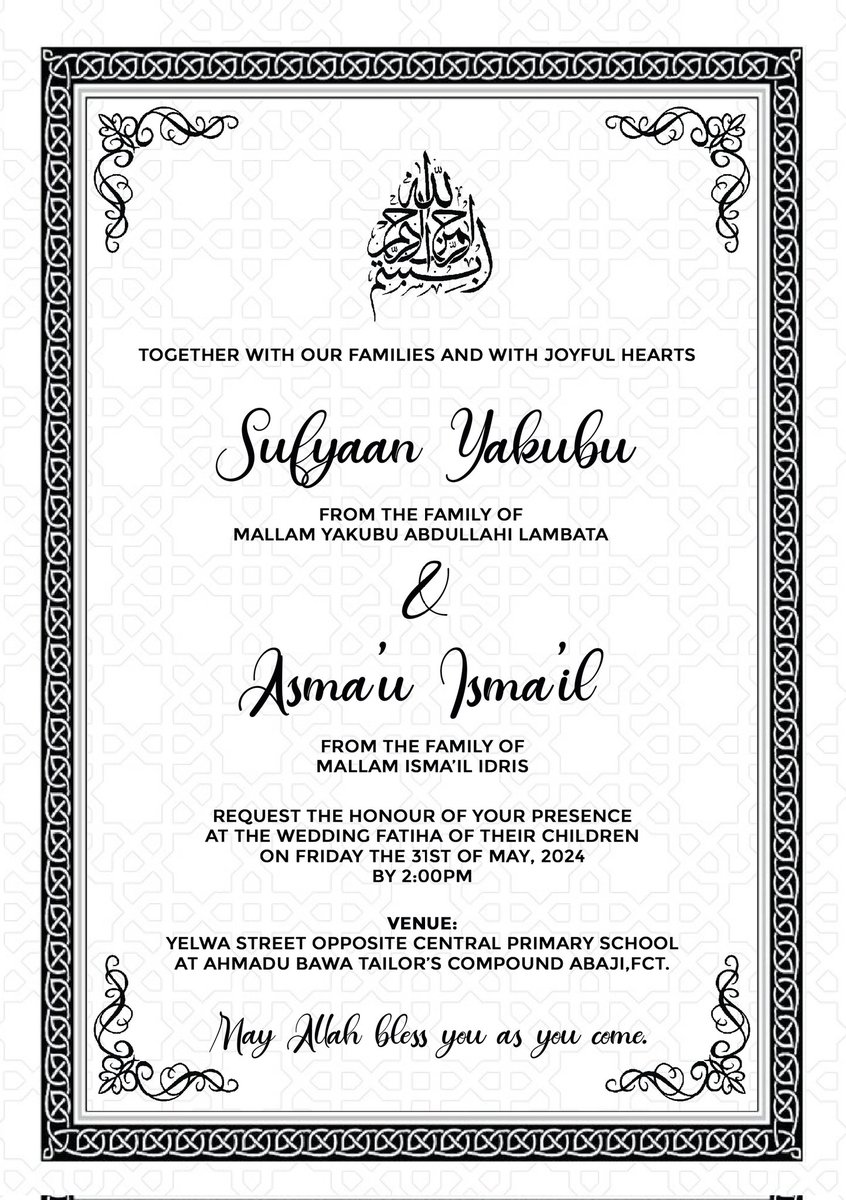 Kindly accept this as a formal invitation. Pray for us if you're unable to attend. 🌻
