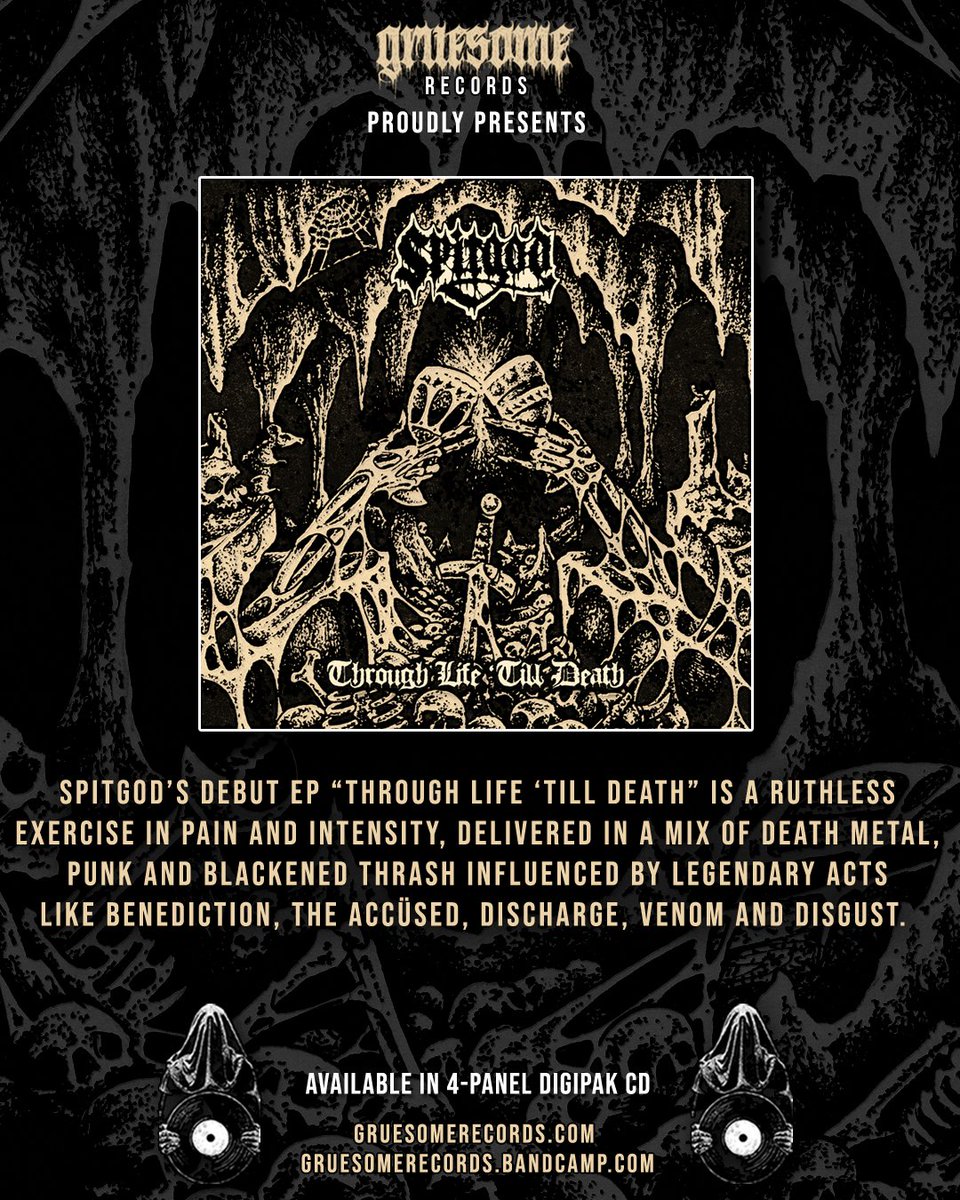 SPITGOD's debut CD EP 'Through Life 'till Death' drops next week 🔥 🇵🇹

PRE-ORDER: 
gruesomerecords.bandcamp.com

OFFICIAL VIDEO: 
youtu.be/CweagQh1HR8?si…

#GruesomeRecords #Spitgod #DeathMetal #Punk #Metal #NewRelease #ThraahMetal