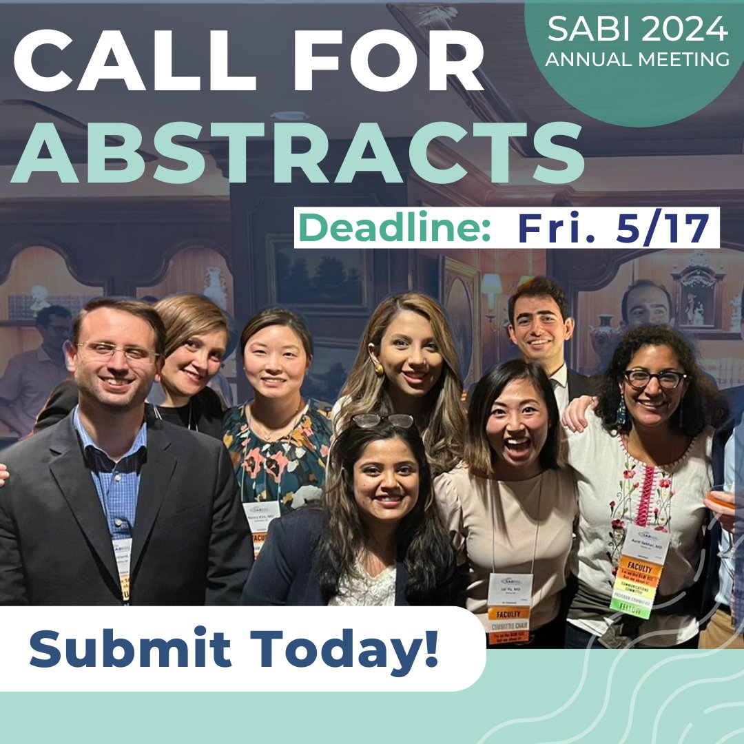 TOMORROW is your last chance to submit your abstract for the 2024 SABI Annual Meeting! Don't let the opportunity to share your innovative ideas pass you by. Submit today! bit.ly/42XaaGN #radres #foamrad #radiology #radedu #radxx #MedTwitter #FutureRadRes #RadEd