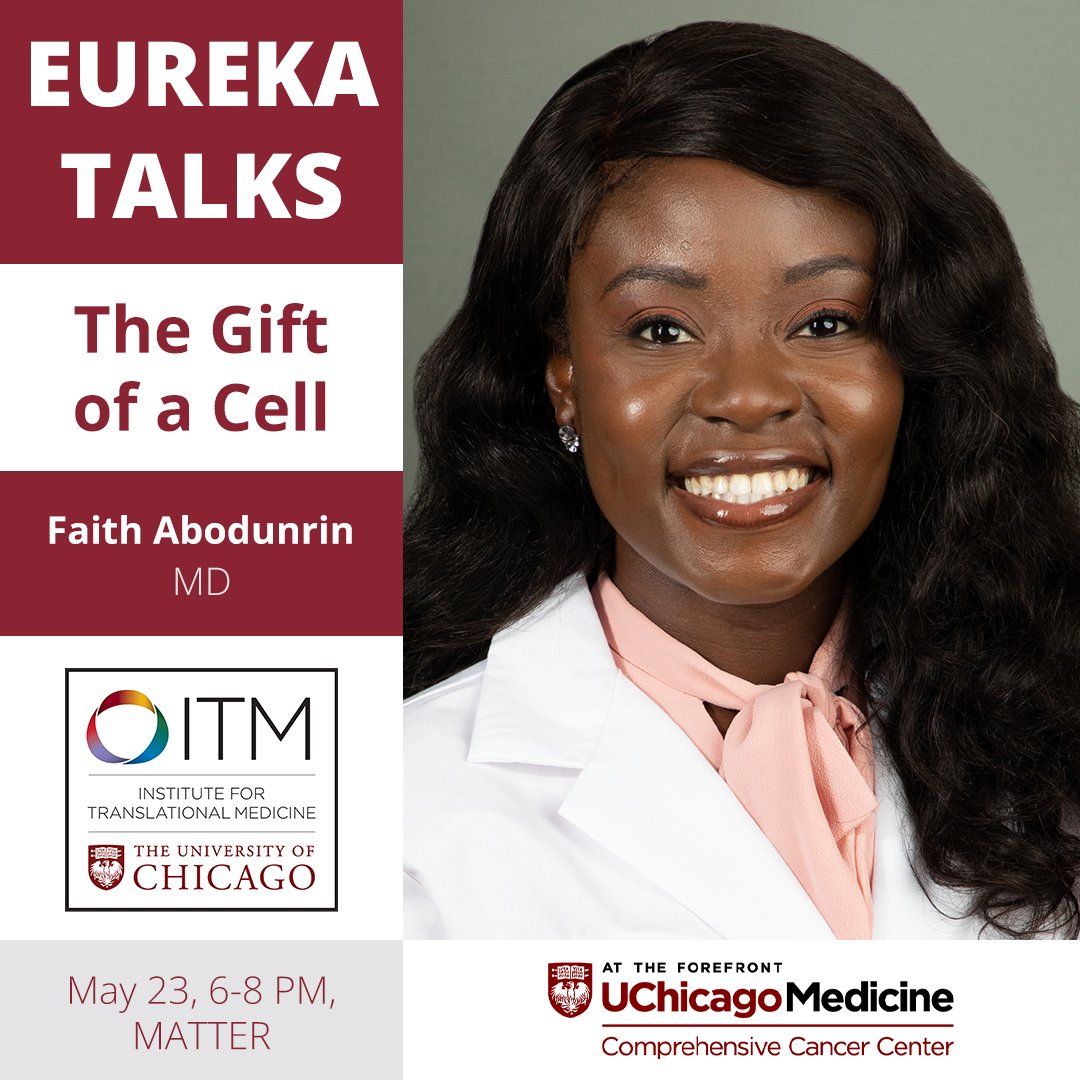 Who's speaking at Eureka Talks? 💡 Hear about The Gift of a Cell from @UChicago's Faith Abodunrin 🔬. Vote for your top talks and meet cool researchers on May 23! Tap the link to join the fun! chicagoitm.org/welcome-to-eur… 👈
