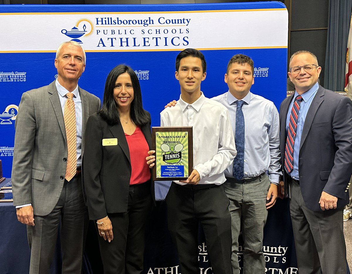 @BrandonHSEagles @NewsomePTSA @HCCFL @athletics_schs @TheSCHSChargers @BloomingdaleSHS @LennardHigh @UF 🏆Andres Garcia Memorial Tennis Award Nathan Ly from @Armwood_HS Team Captain, Nathan, lettered all four years in tennis. His performance this season has led him to a 7-3 personal record. He will be attending the @UF and plans to major in electrical engineering.