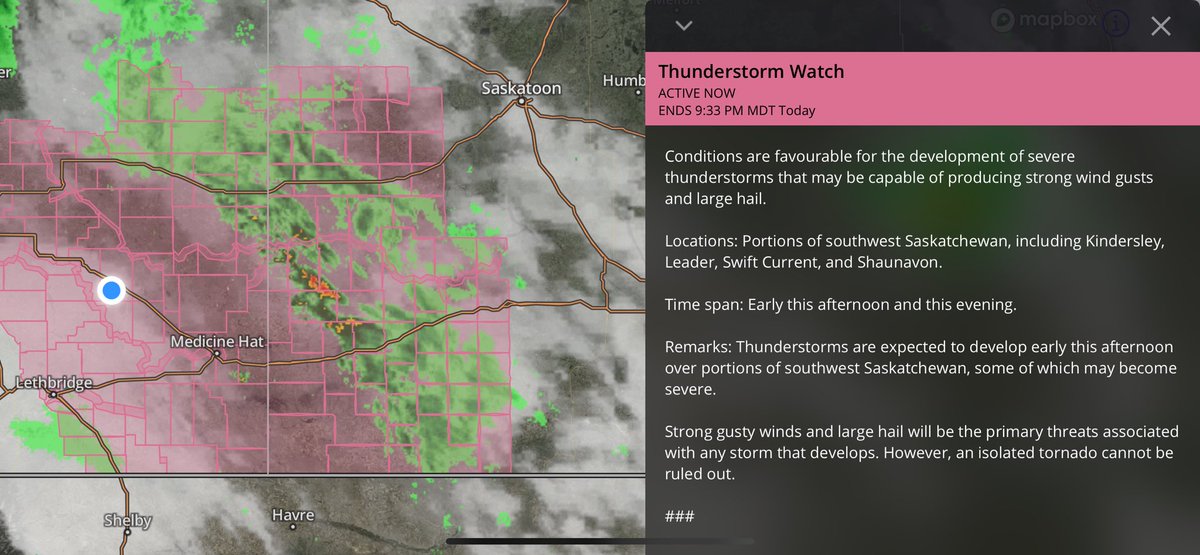 Severe Thunderstorm Watch for SW Saskatchewan #skstorm