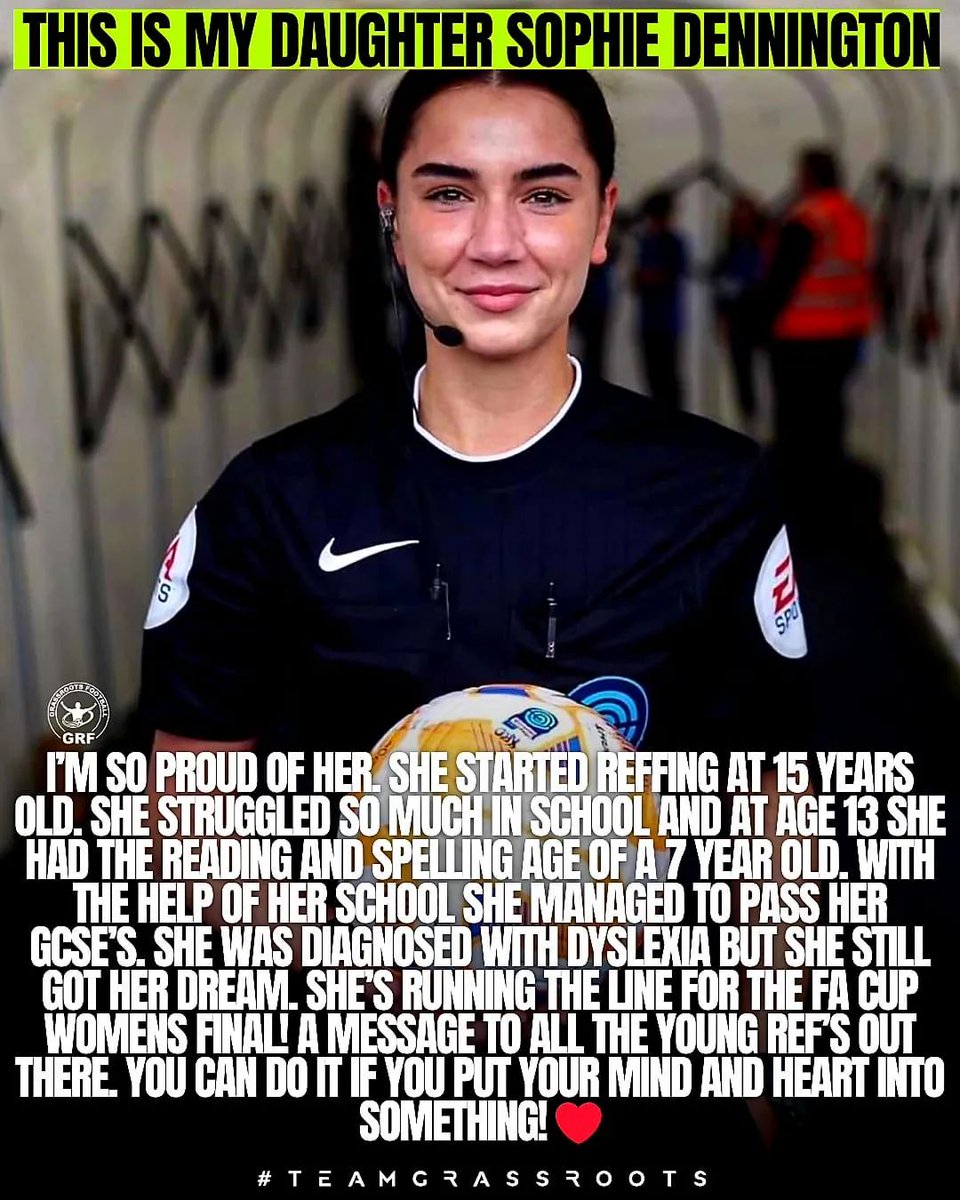 LOVE this post about inspirational referee, @Soph_Dennington, who is #MadeByDyslexia (from her very proud mum!) While she struggled at school, her passion & brilliant Dyslexic Thinking took her to the women's FA Cup Final. Skill + passion + practise = superpower