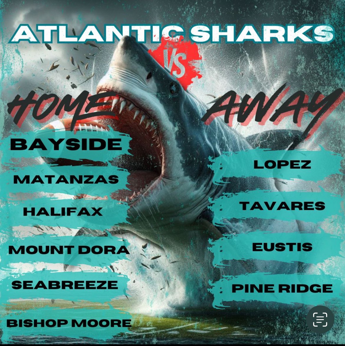 Dates and times to be updated, but here is the tentative 24’-25’ season schedule for your Atlantic Sharks! #sharks #megladon #reedcanalfootball #sharksnation #fhsaa #highschoolfootball