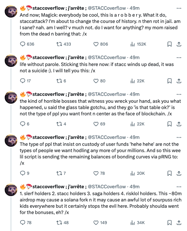 Former Employee Attacks Pump.fun as $80M Flash Loan Exploit Rocks Solana Memecoin Casino Here is a summary of the situation based on the provided tweets and information: - @STACCoverflow , who worked for Pump.fun, is upset with the platform and is