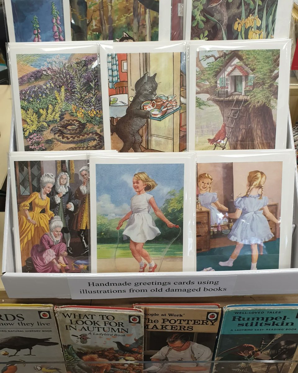 'The Wonderful World of the Ladybird Artists' exhibition has just opened @stalbansmuseums & to tie in with the fabulous @LBFlyawayhome collection on display at the museum we have a selection of @ladybirdbooks in-store (more to come!) plus these gorgeous upcycled greetings cards!