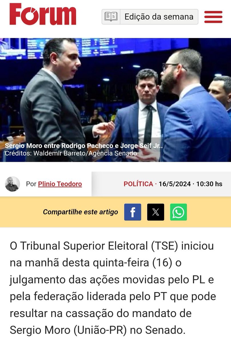 Moço, inacreditável a cara de pau de Rodrigo Pacheco, q se encontrou com Alexandre de Moraes e defendeu que o TSE não casse os mandatos de Sergio Moro e do bolsonarista Jorge Seif Jr, isso pq ambos votaram contra ele ser tornar Presidente do senado.