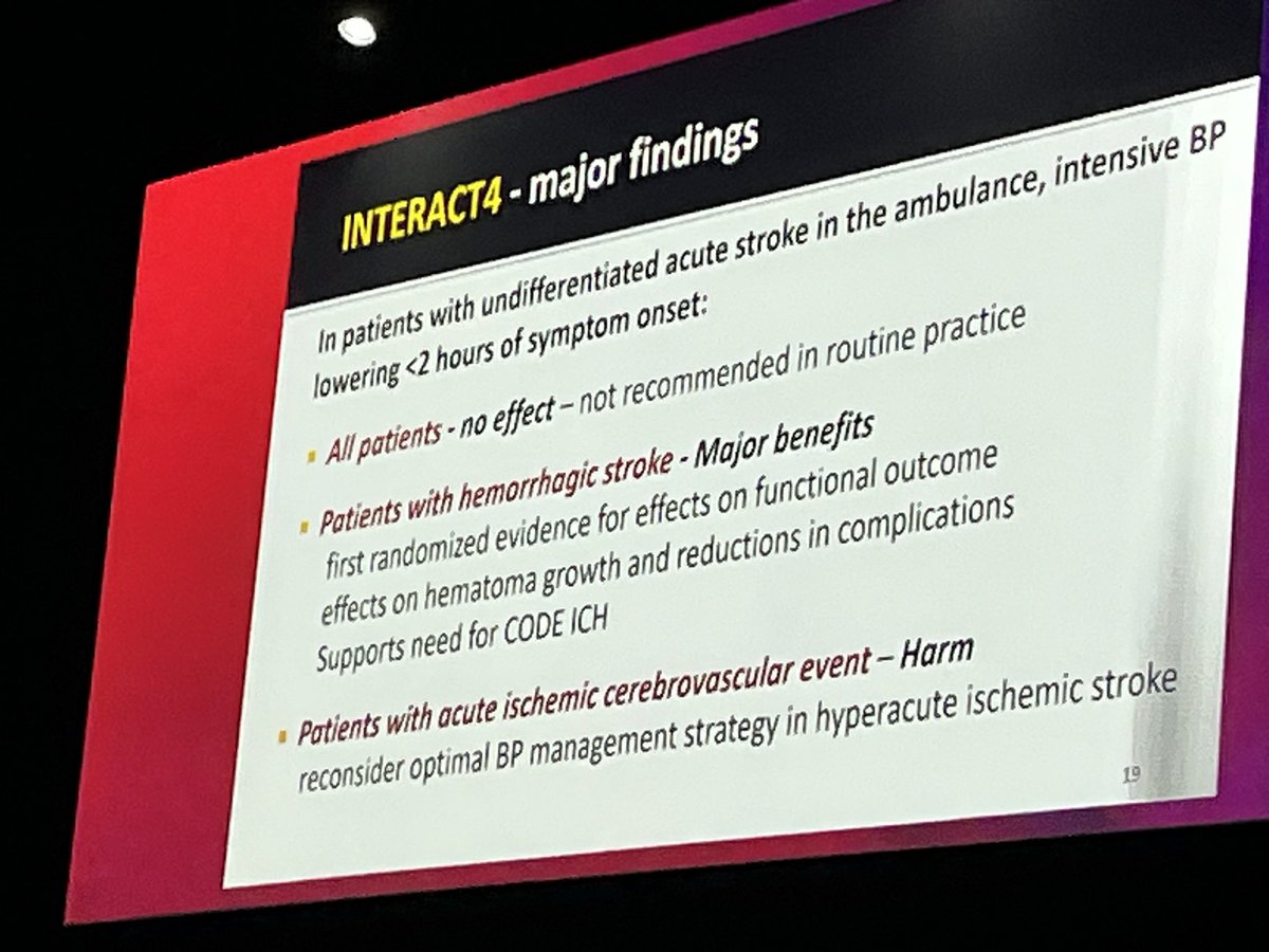 While the overall results of INTERACT-4 were neutral, improvements in patients with ICH were seen. More reason to have pre-hospital brain imaging to differentiate early treatments. Paper now out. #ESOC2024 @NRI_research