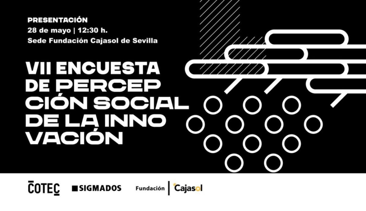 No te pierdas la presentación de la “VII Encuesta de percepción social de la #innovación” realizada por COTEC y Sigma Dos. 🗓️ Hasta el 28/05/24 📍 Fundación Cajasol | #Sevilla ¡Inscríbete! 👉🏻 i.mtr.cool/krjxjcjwkp