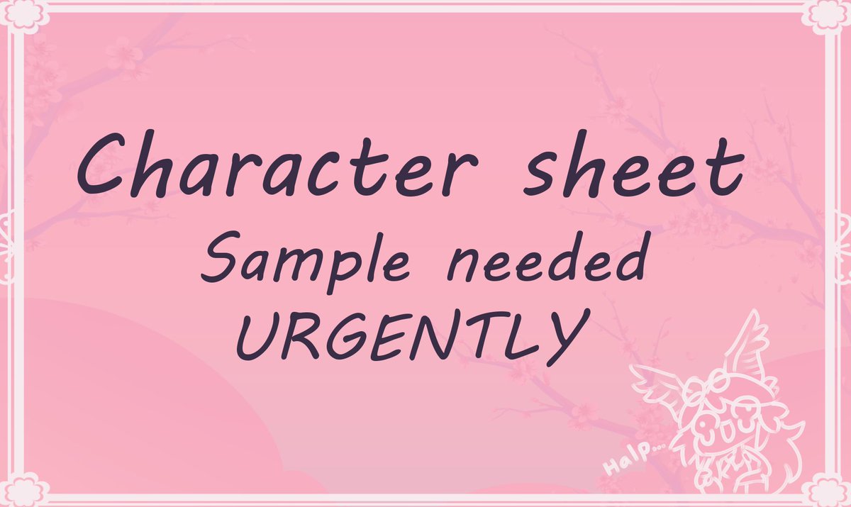 Hey guys! I need help I need a character sheet sample for my commissions So Im hosting a little raffle for a free Character sheet! Includes: 🌸1 Full body 🌸1 Portrait 🌸1 Prop To enter: 🌸RT + Follow 🌸Post your character in the comments! 1 Winner announced on May 20th!