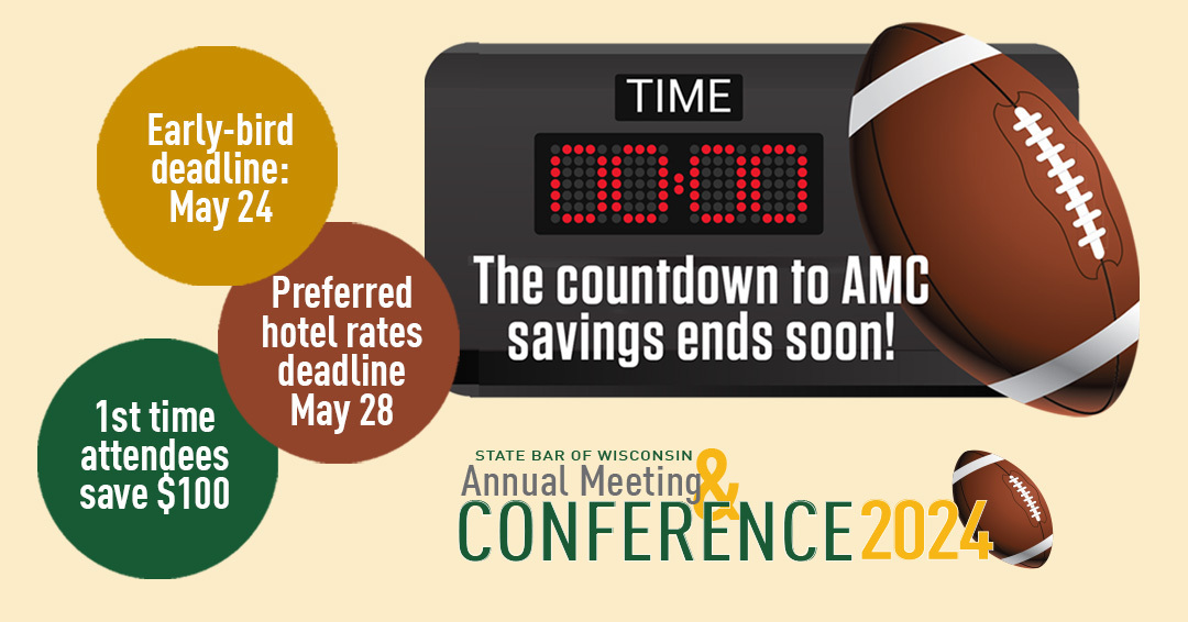 Time’s running out for you to save on tuition for AMC 2024 in Green Bay.  Register by the early-bird deadline of May 24 to save $20!  And don’t forget to reserve your room at the Hyatt Regency, Green Bay, by Tuesday, May 28, 2024. Use reference block cod… instagr.am/p/C7CJlh1KefT/