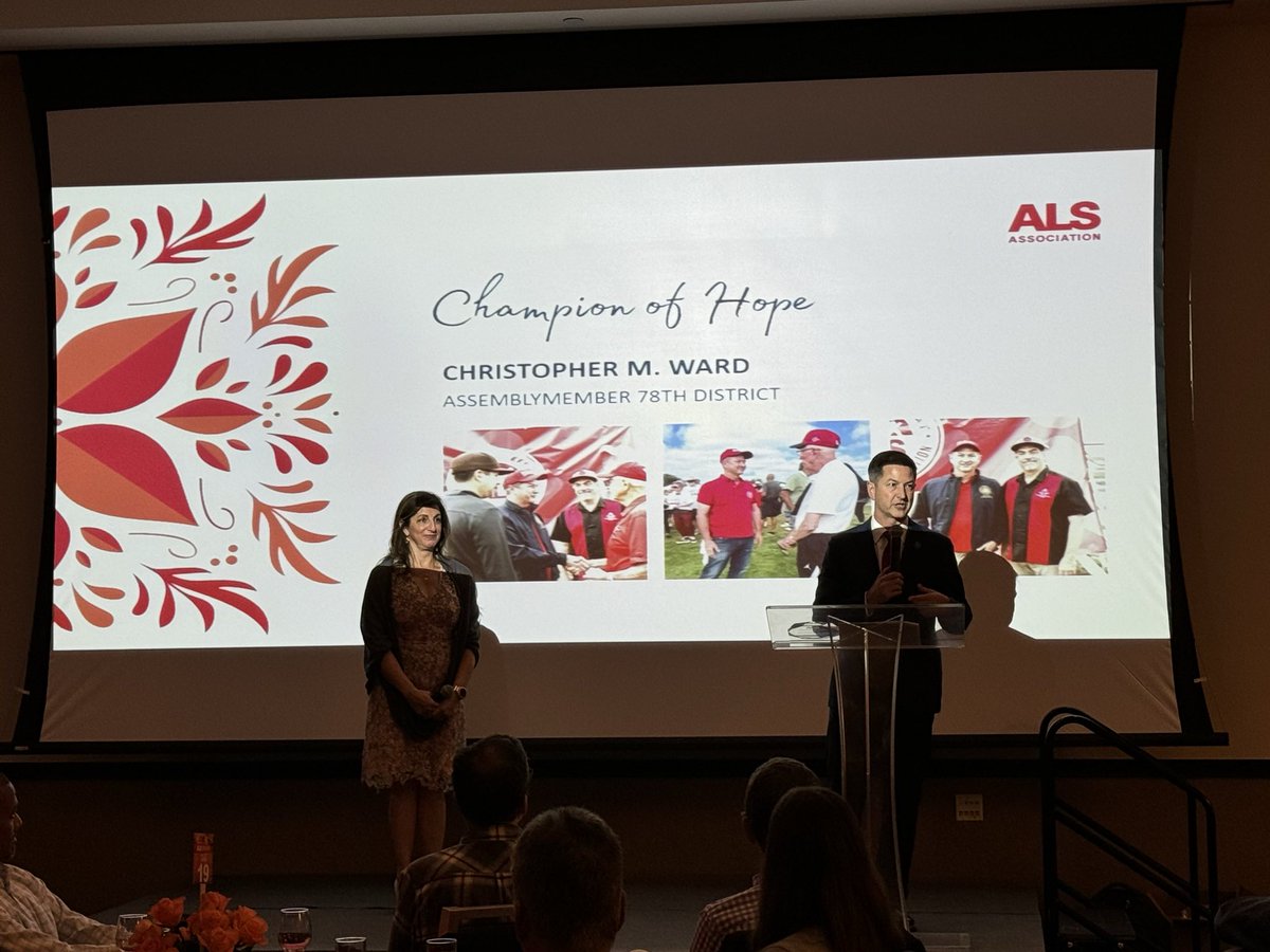 Thank you to @ALS_SanDiego for presenting me with the champion of hope award at their annual gala. It is a privilege to advocate for our ALS community, pushing for more research to find a cure and supporting those living with ALS to live their lives to the fullest. Thank you for