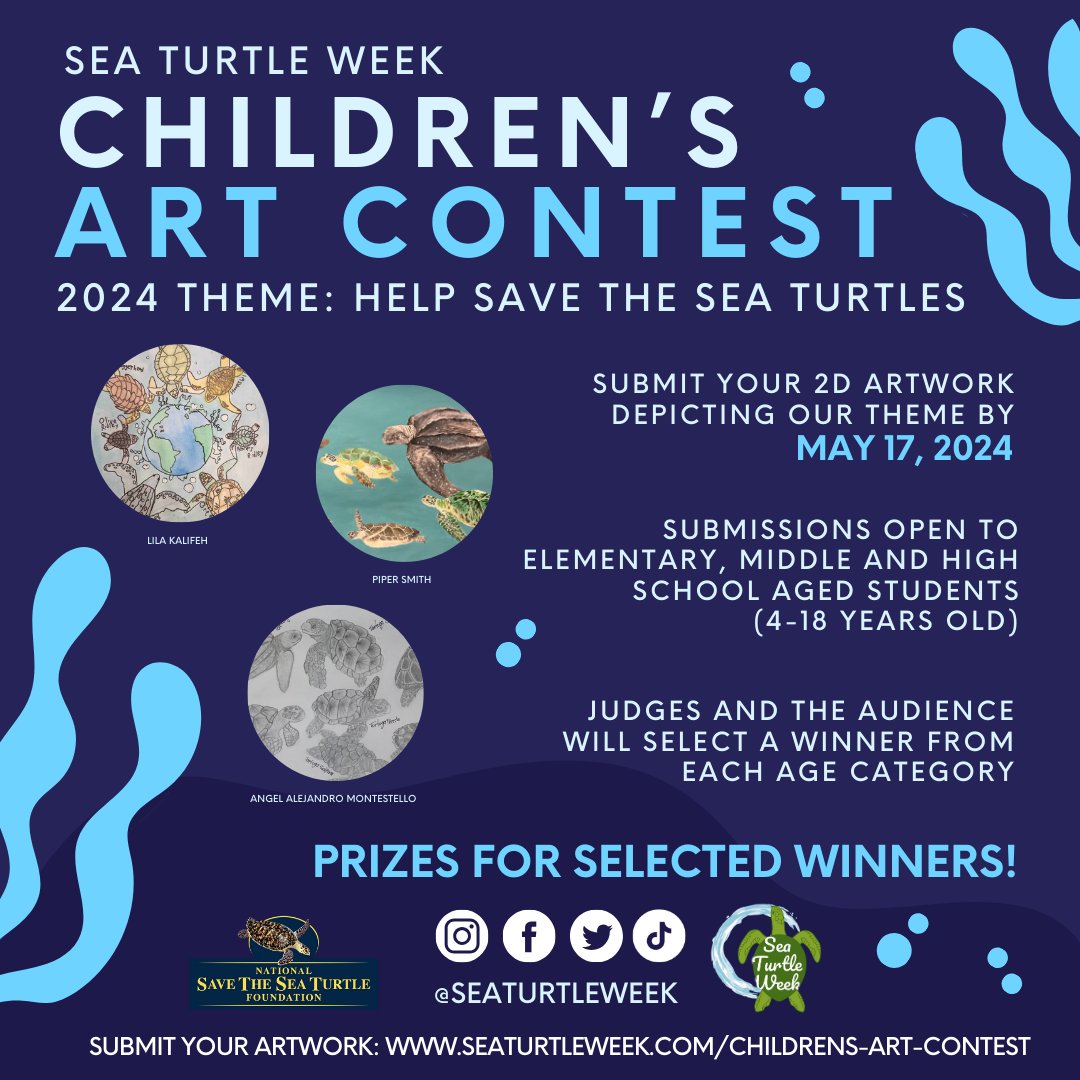 Tomorrow’s the last day to enter the annual Sea Turtle Week Children’s Art Contest! Children ages 4-18 years old are encouraged to enter their best sea turtle art: seaturtleweek.com/childrens-art-… #artcontest #childrensartcontest #kidsartcontest