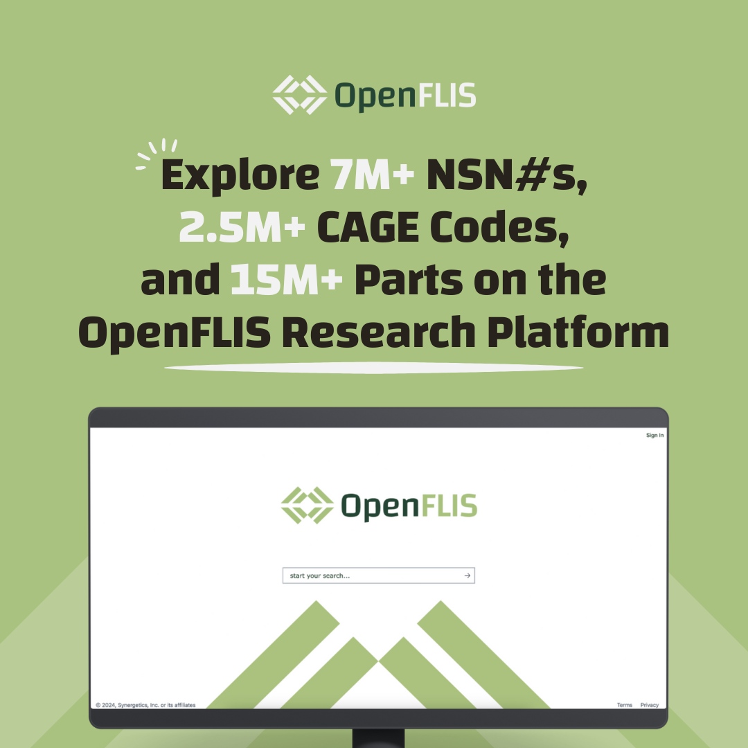 Stop spending hours every week ensuring your CAGE or NSN data is up-to-date and accurate. Sign up to explore #OpenFLIS API and check out our research platform - where you can explore 7M+ NSNs, 2.5M+ CAGE Codes, and 15M+ Parts online. 

Research here: openflis.com