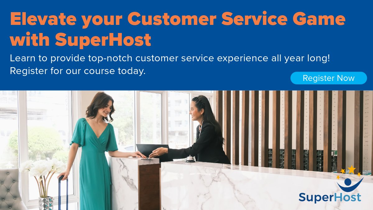 Take your customer service skills to the next level with go2HR's SuperHost - Foundations of Service Quality! Enroll now for $59 and get ready to wow your customers and colleagues! link.go2hr.ca/3WyAmWX 
#BCTourism #BCTourismmatters