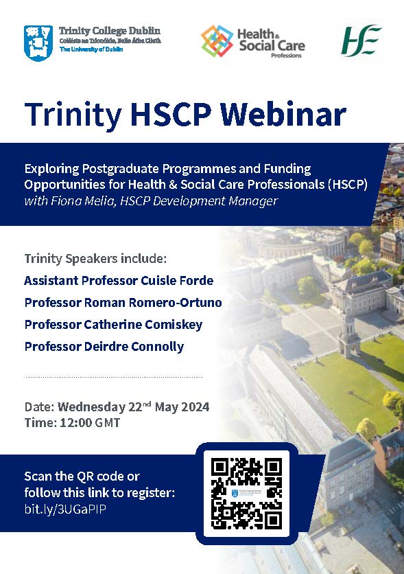 Calling all health & social care professionals! Don't miss the opportunity to learn about Trinity postgraduate programmes and funding opportunities 📅 Wednesday 22 May 2024, 12:00 (GMT) 📌 Zoom (online) Register here bit.ly/3UGaPIP