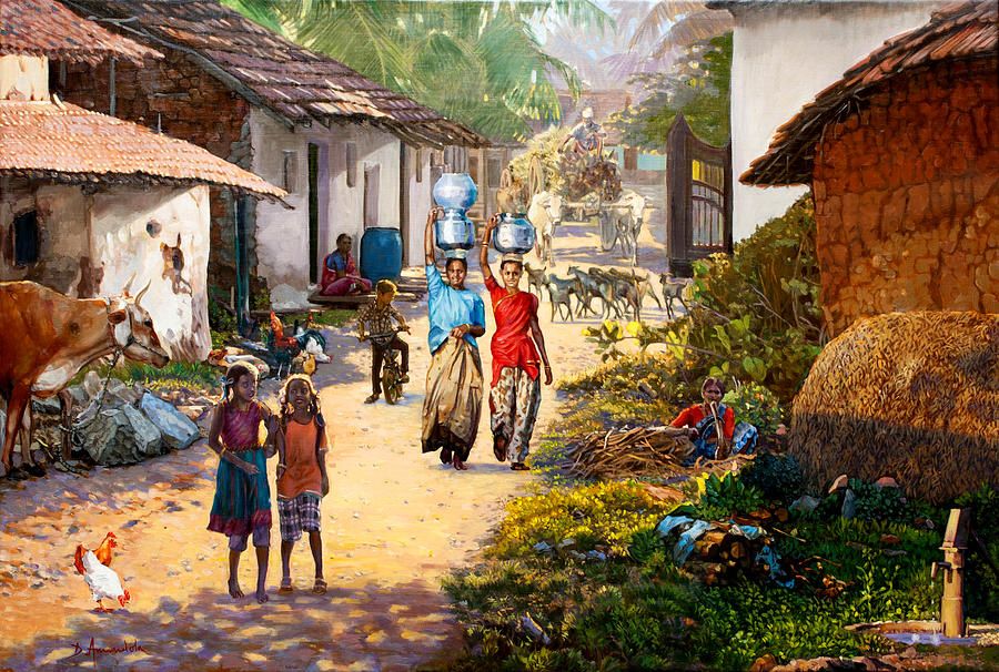 Village Scene In India by Dominique Amendola buff.ly/2W5b40e
In this painting many Indian citizens are heading towards the market called City Market, Muslins and Hindus have the same purpose: to get groceries, fruits, and vegetables.