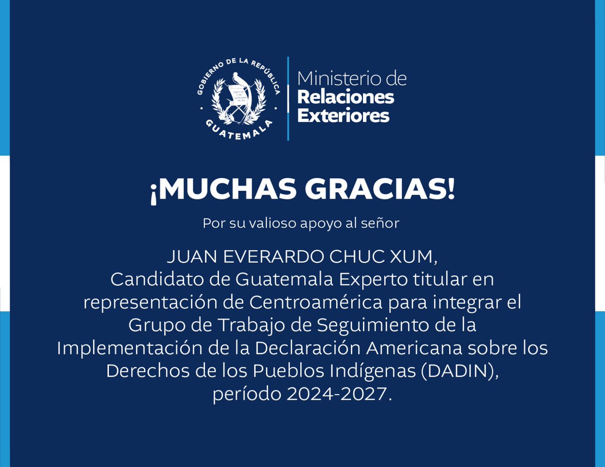 Guatemalteco Juan Chuc Xum es electo como experto titular en Pueblos Indígenas en la OEA.

#NotaDePrensa 🔗 prensa.gob.gt/comunicado/gua…