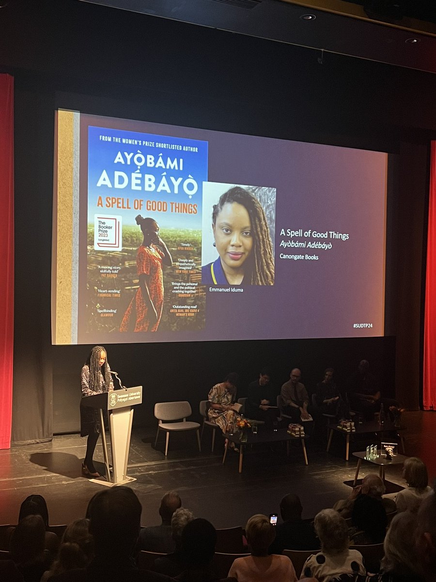 The shortlisted @dylanthomprize authors will each be reading a short extract from their nominated books… first up Ayòbámi Adébáyò reading from A Spell of Good Things @canongatebooks #SUDTP24