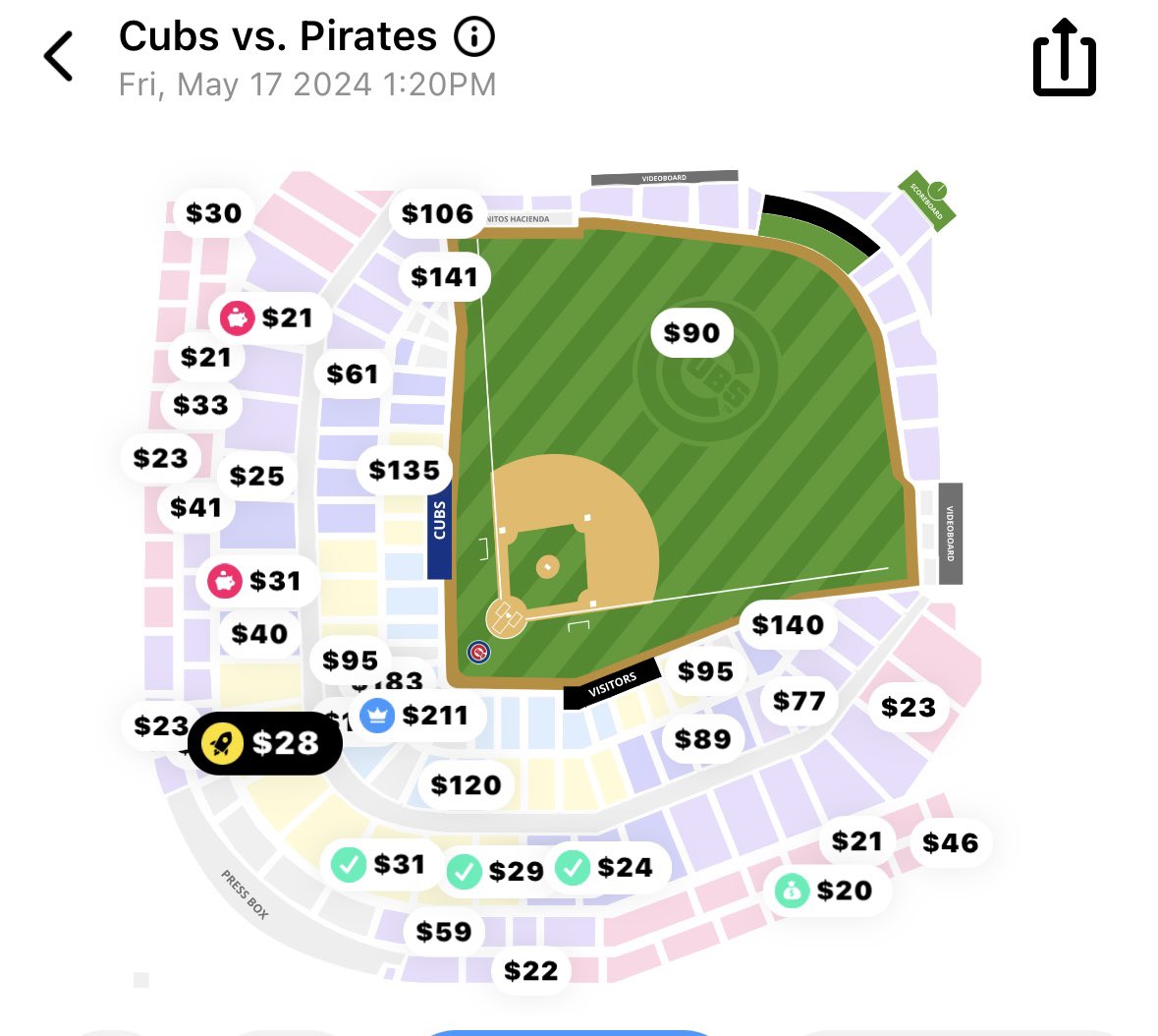 Holy shit at the Cubs Pirates game tomorrow you can play center field for $90