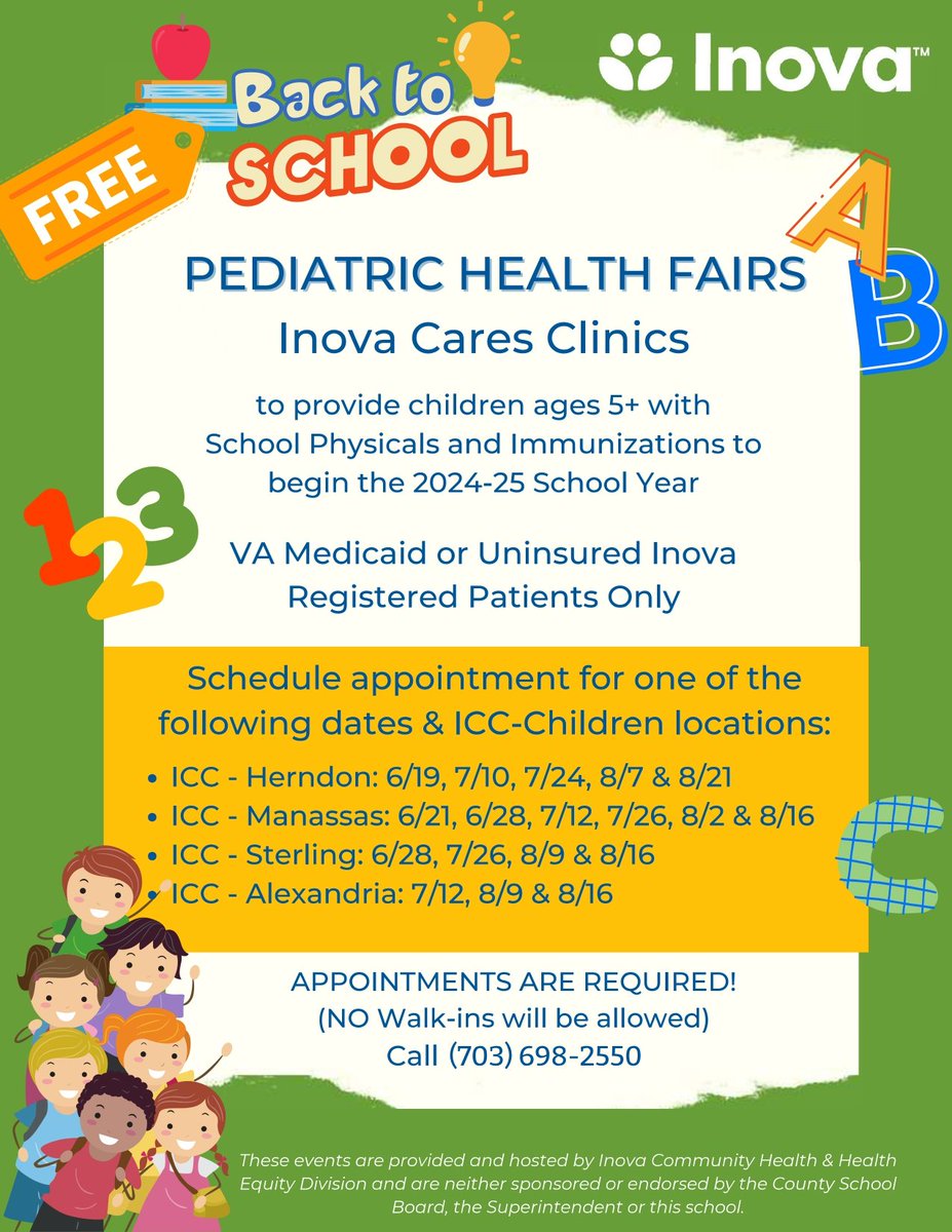 Free physicals and immunizations for next school year! (If you qualify) Read flyers for more information!